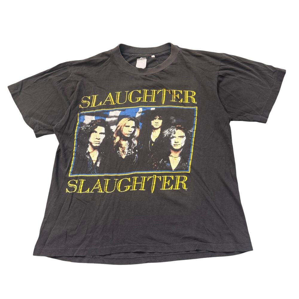 Vintage Slaughter 1990 Single Stitch Faded Band Tee Fits S/M